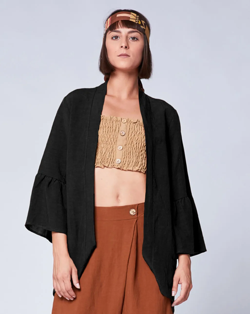 Linen Peplum Sleeve Cardigan