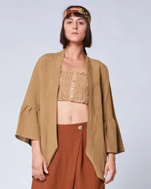 Linen Peplum Sleeve Cardigan
