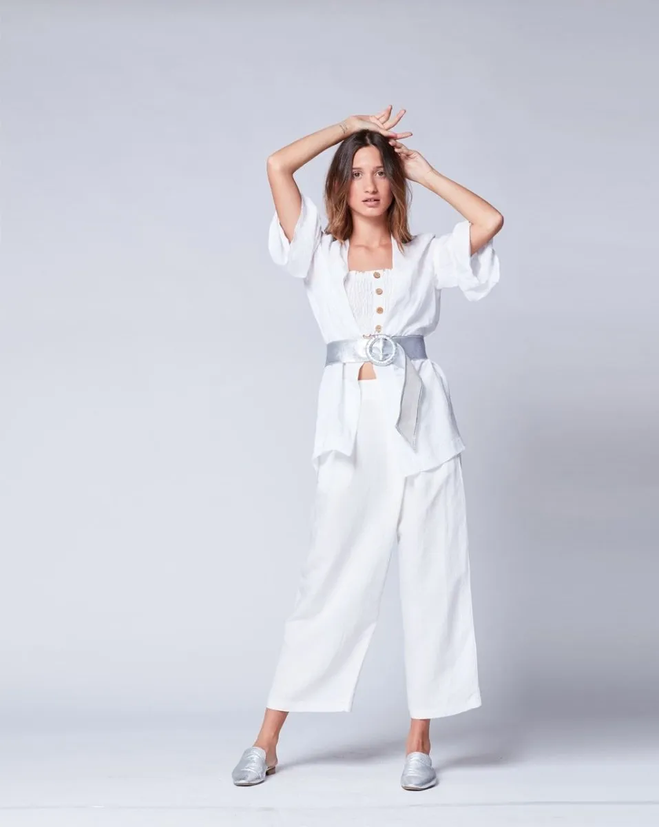 Linen Peplum Sleeve Cardigan