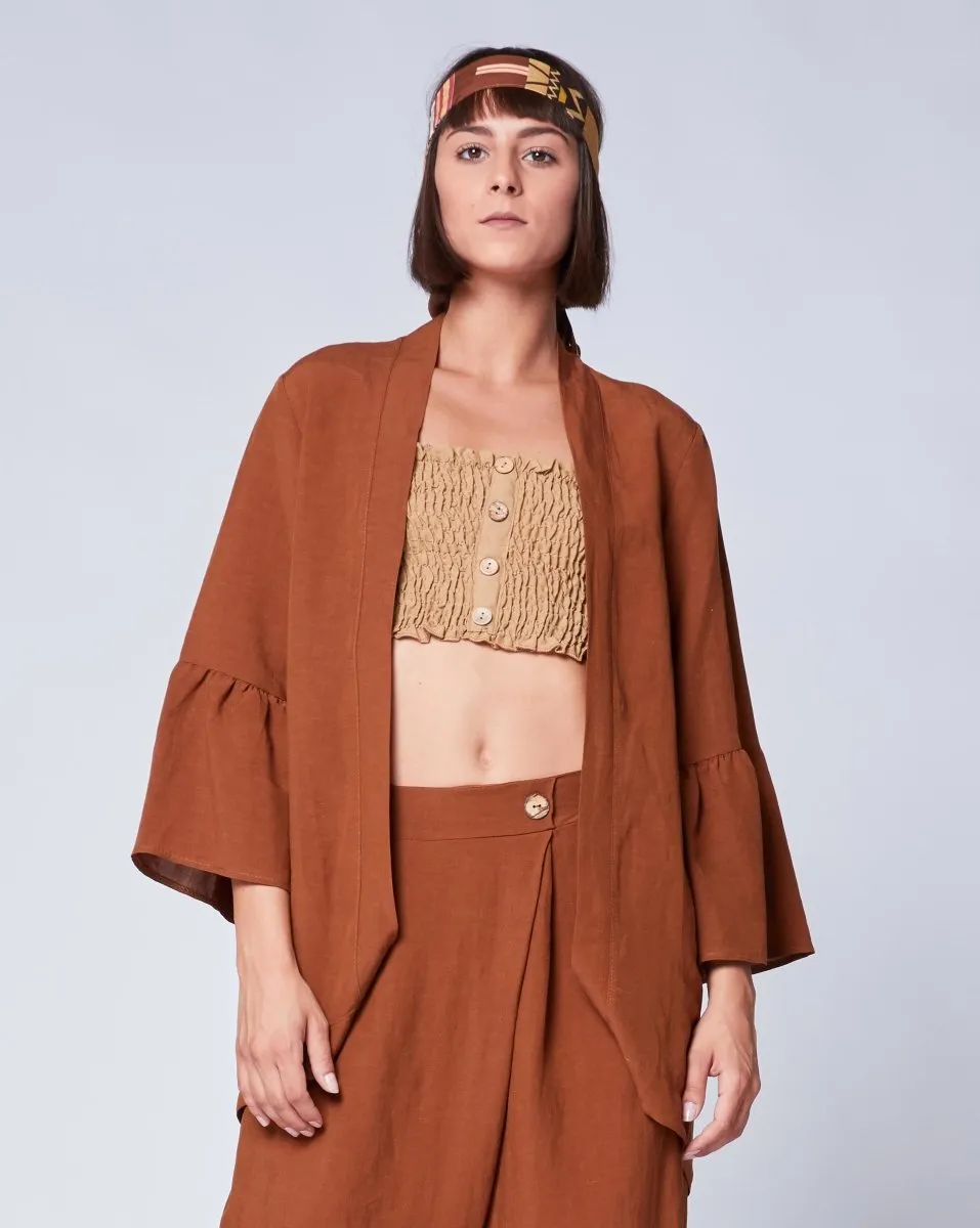 Linen Peplum Sleeve Cardigan
