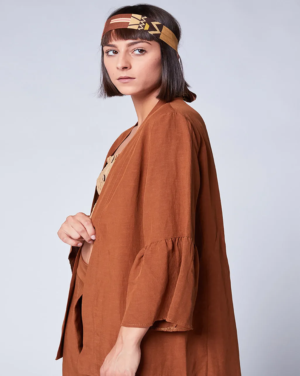 Linen Peplum Sleeve Cardigan