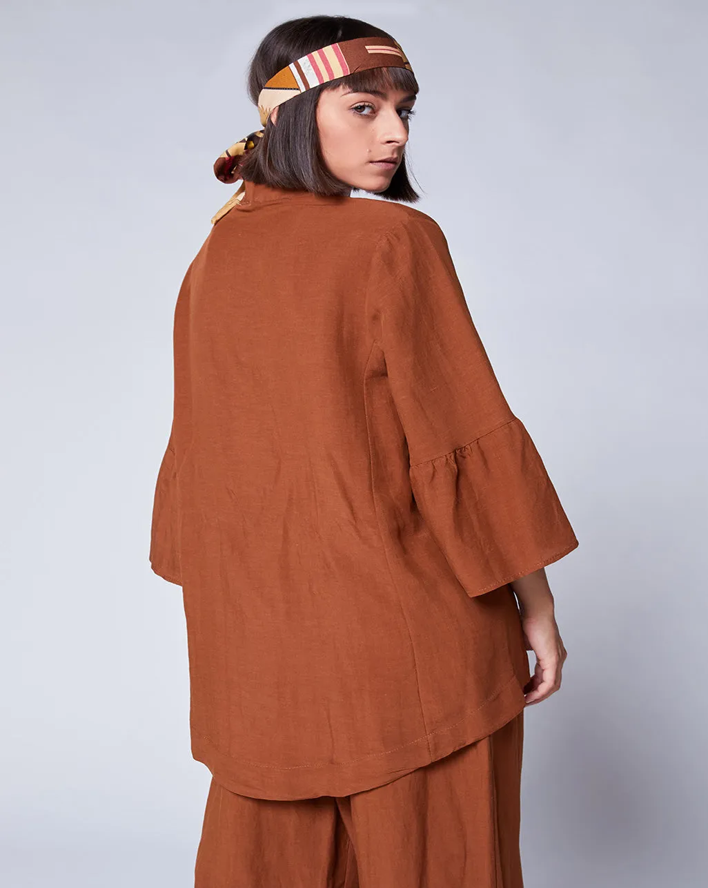 Linen Peplum Sleeve Cardigan