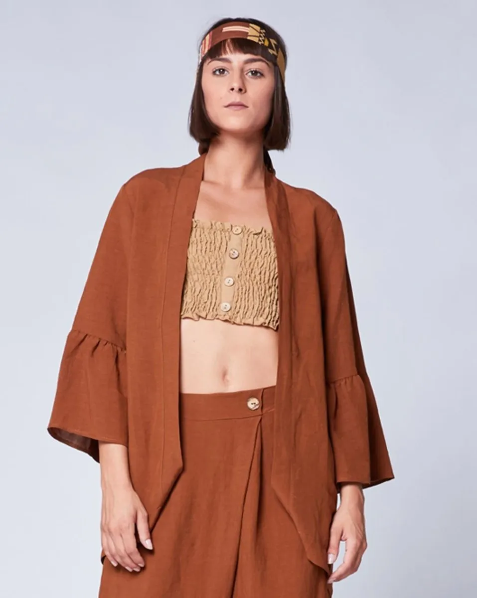 Linen Peplum Sleeve Cardigan