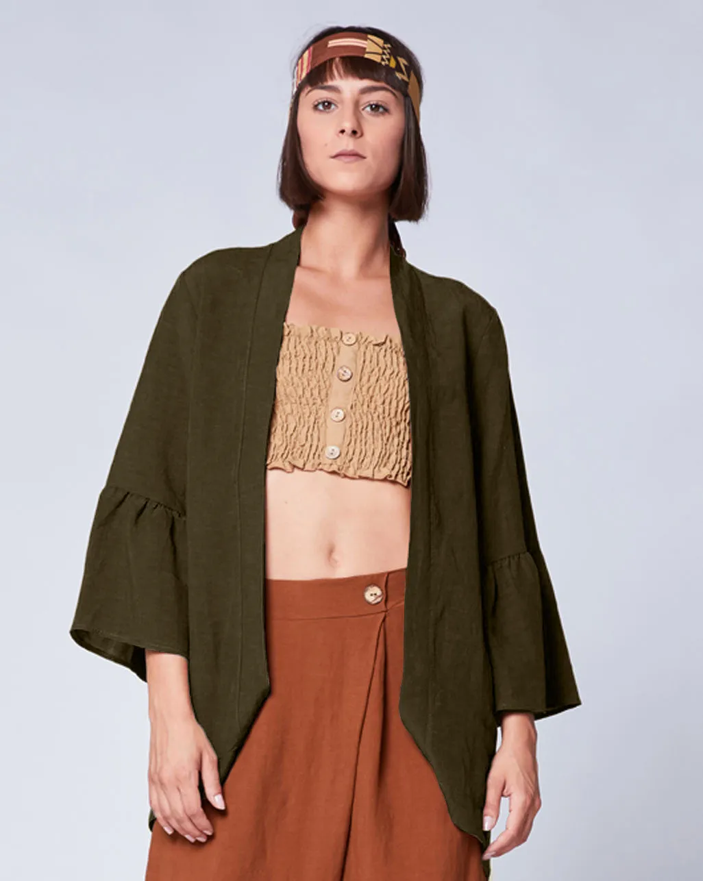 Linen Peplum Sleeve Cardigan