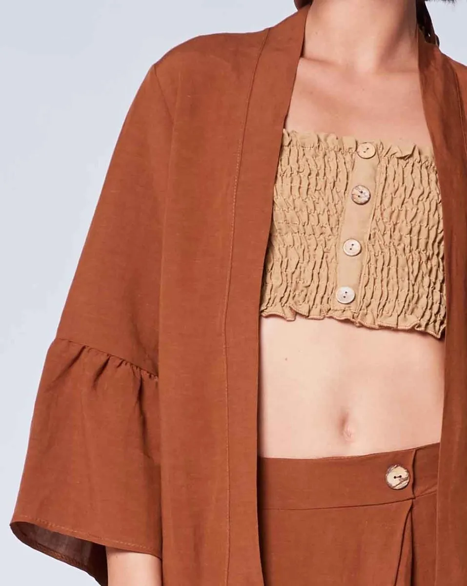 Linen Peplum Sleeve Cardigan