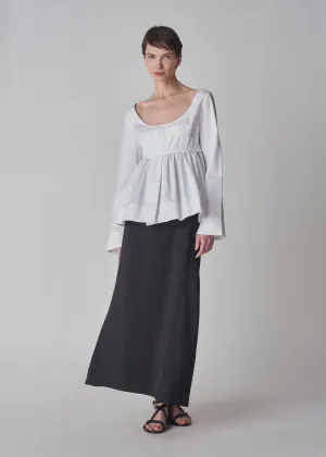 Long Peplum Skirt in Satin Crepe - Black