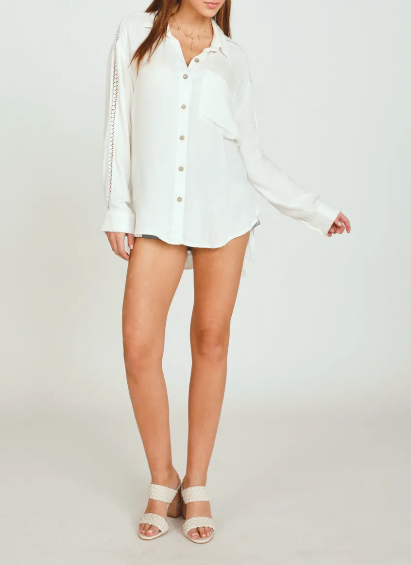 Long Sleeve Button Down Crochet Detail Shirt