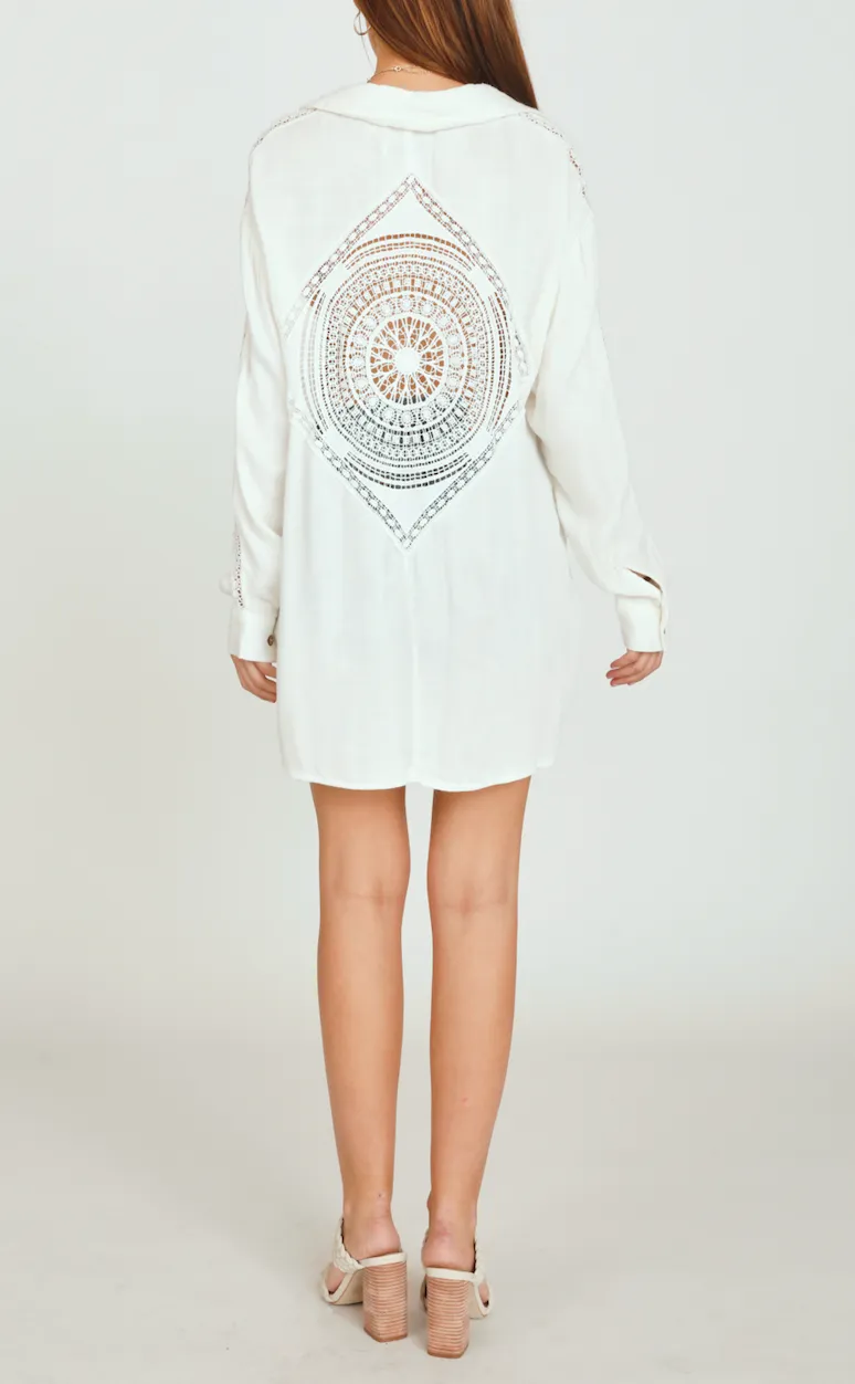 Long Sleeve Button Down Crochet Detail Shirt