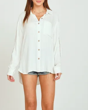 Long Sleeve Button Down Crochet Detail Shirt