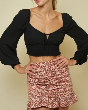 Long Sleeve Peasant Tie Crop Top