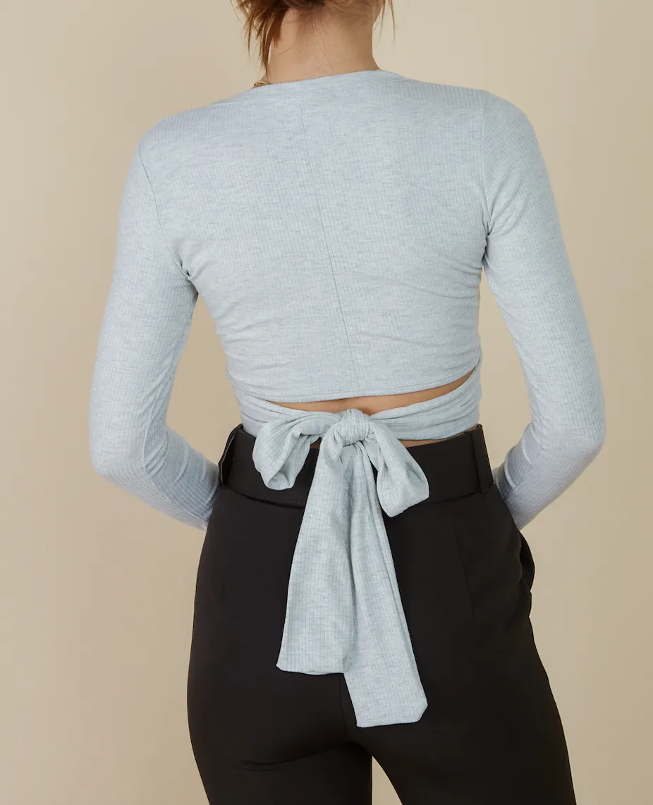 Long Sleeve Rib Tie Back Crop Top