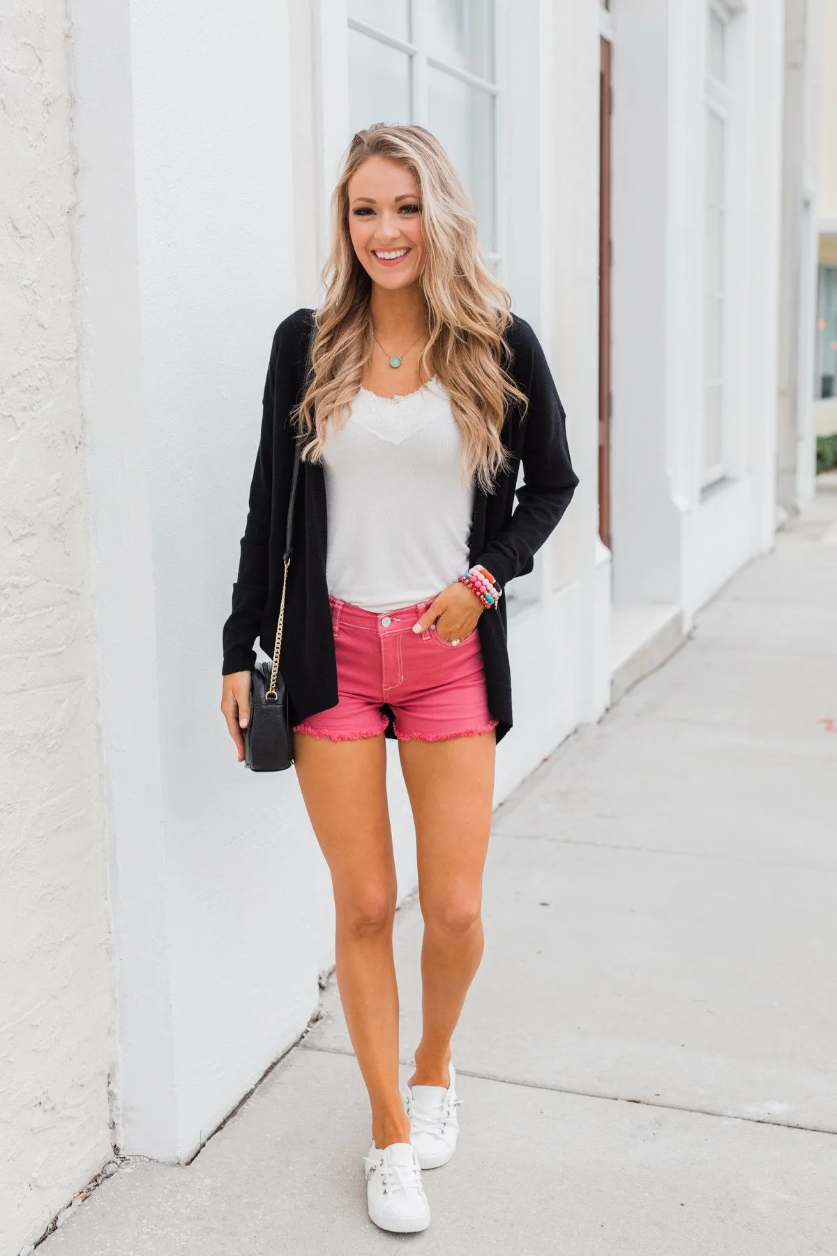 Long Sleeve Textured Back Cardigan- Black
