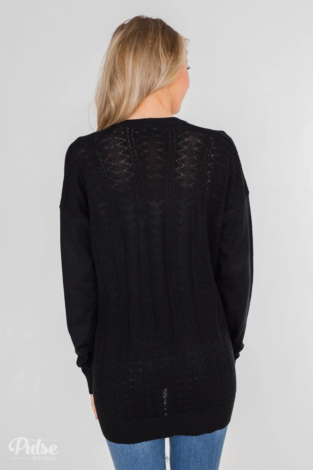 Long Sleeve Textured Back Cardigan- Black
