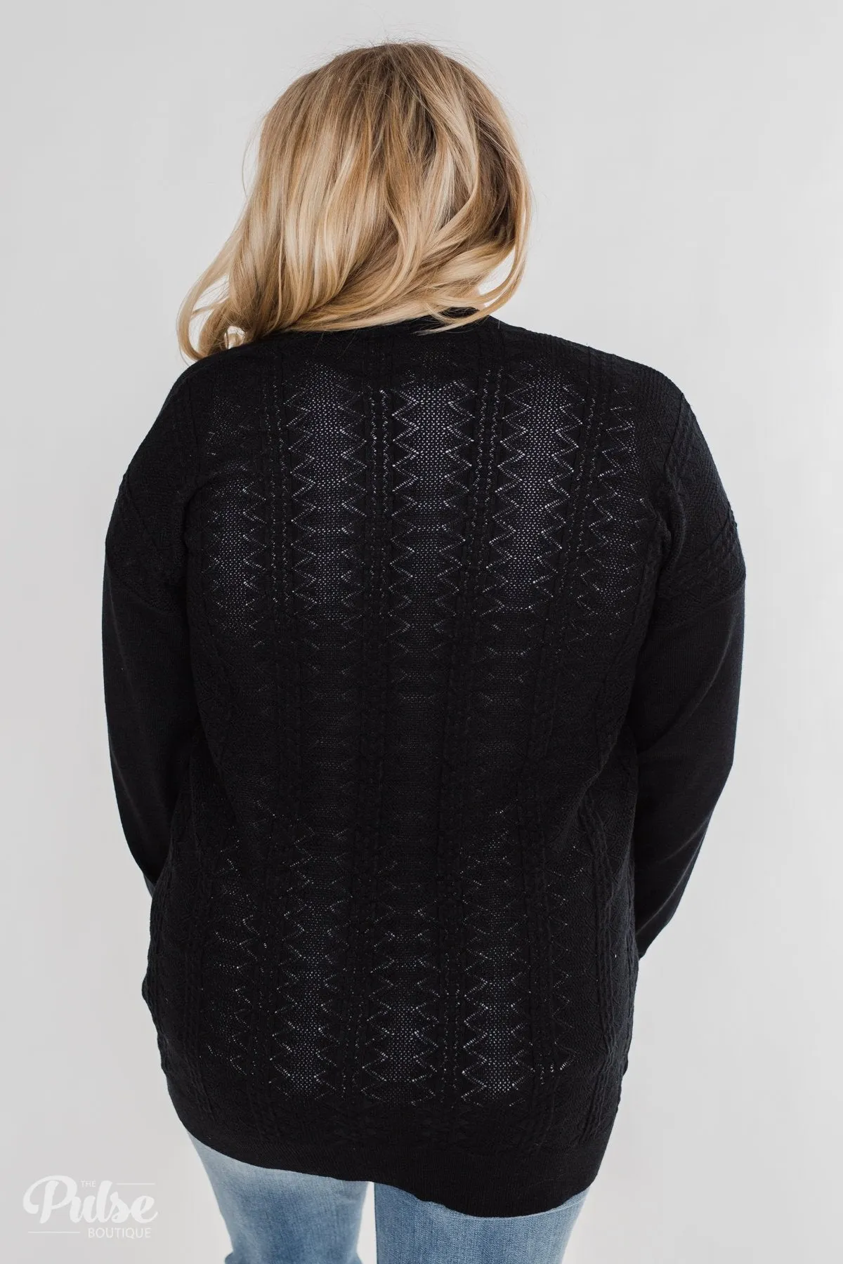 Long Sleeve Textured Back Cardigan- Black