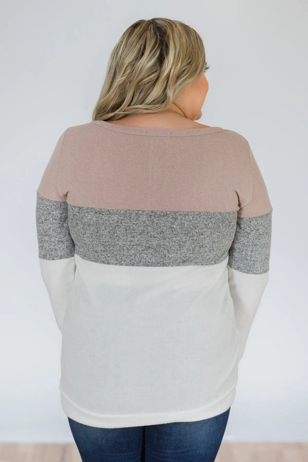 Lookin' Cute In A Color Block Top- Mauve, Grey, & Ivory