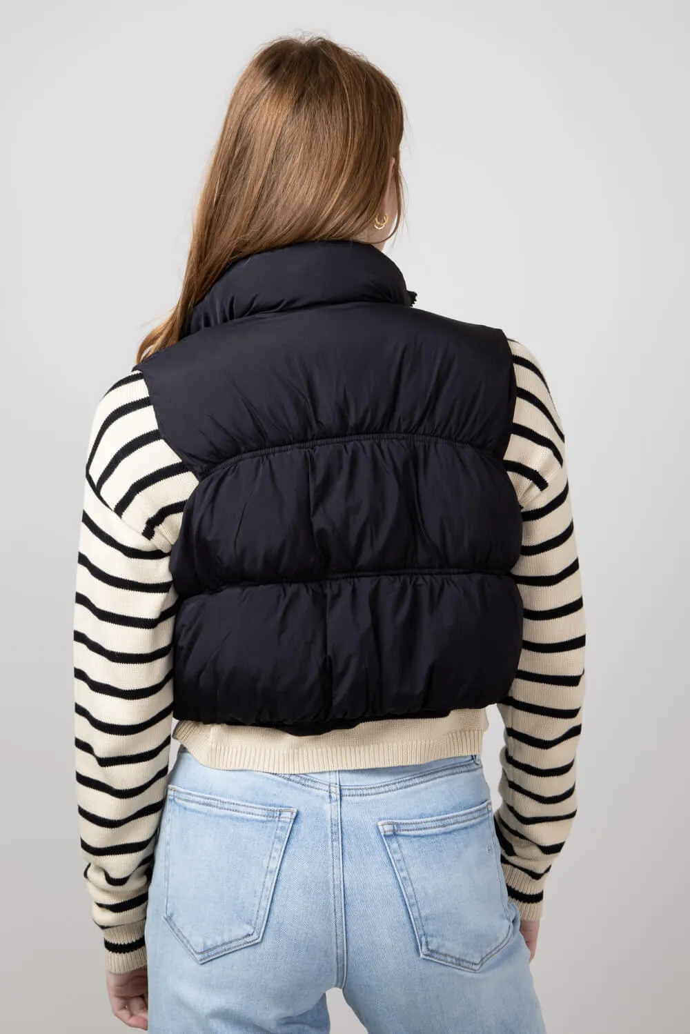Love Tree Crinkle Puffer Vest for Women in Black | 5128VH-BLACK