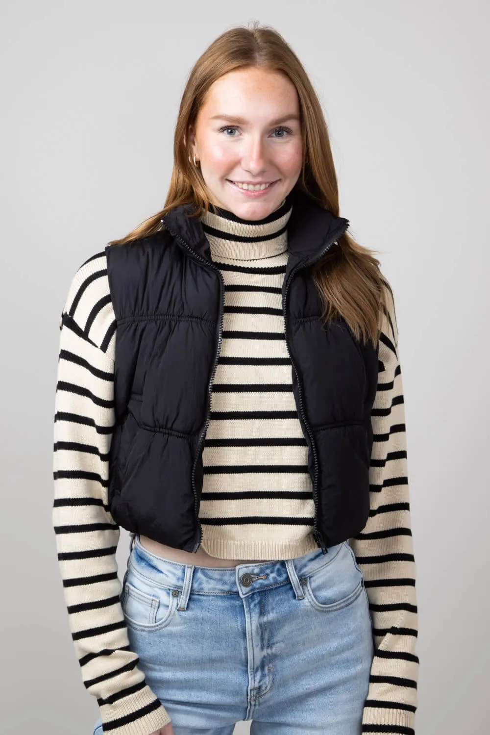 Love Tree Crinkle Puffer Vest for Women in Black | 5128VH-BLACK
