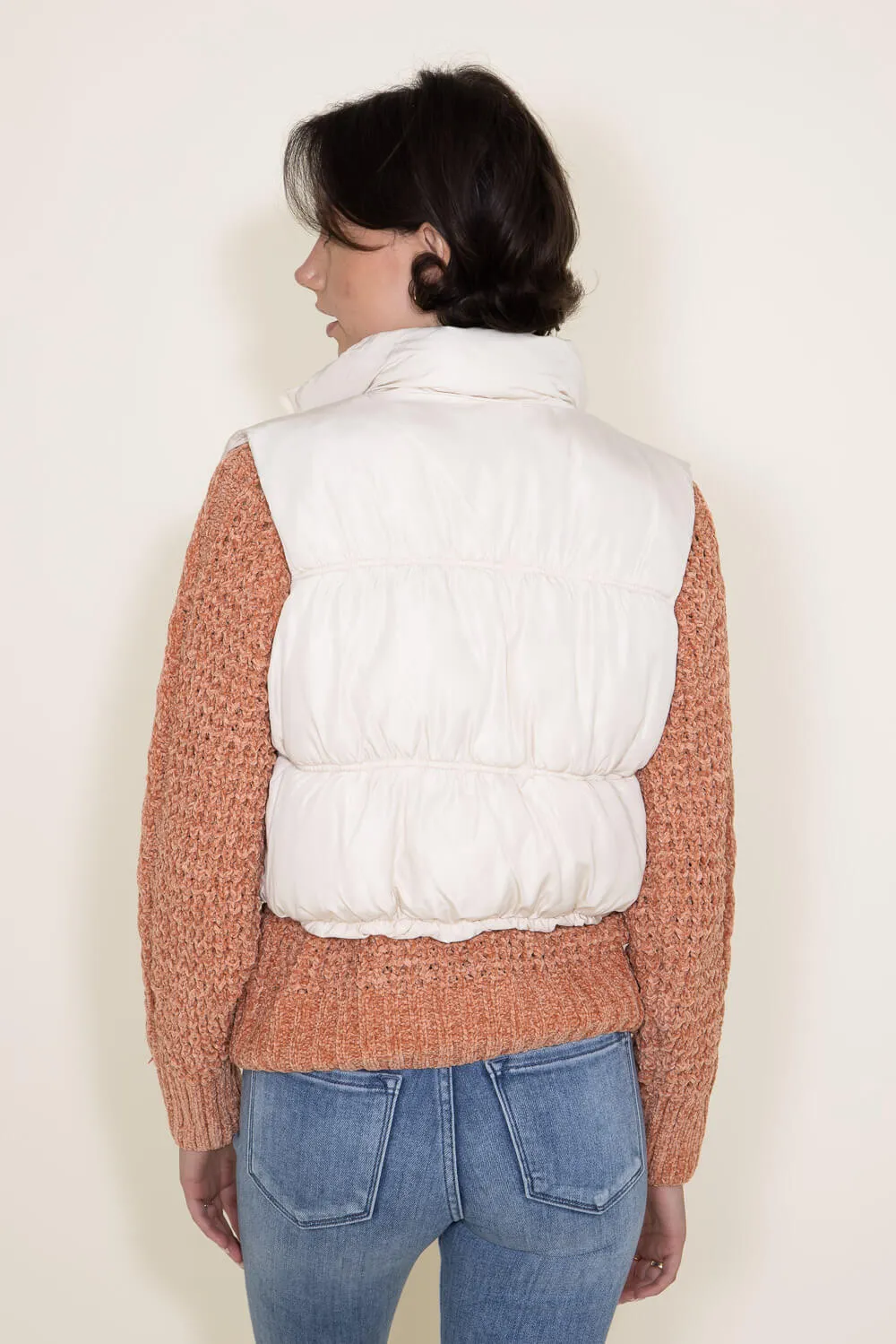 Love Tree Cropped Puffer Vest for Women in Cream | 5090VH-CREAM