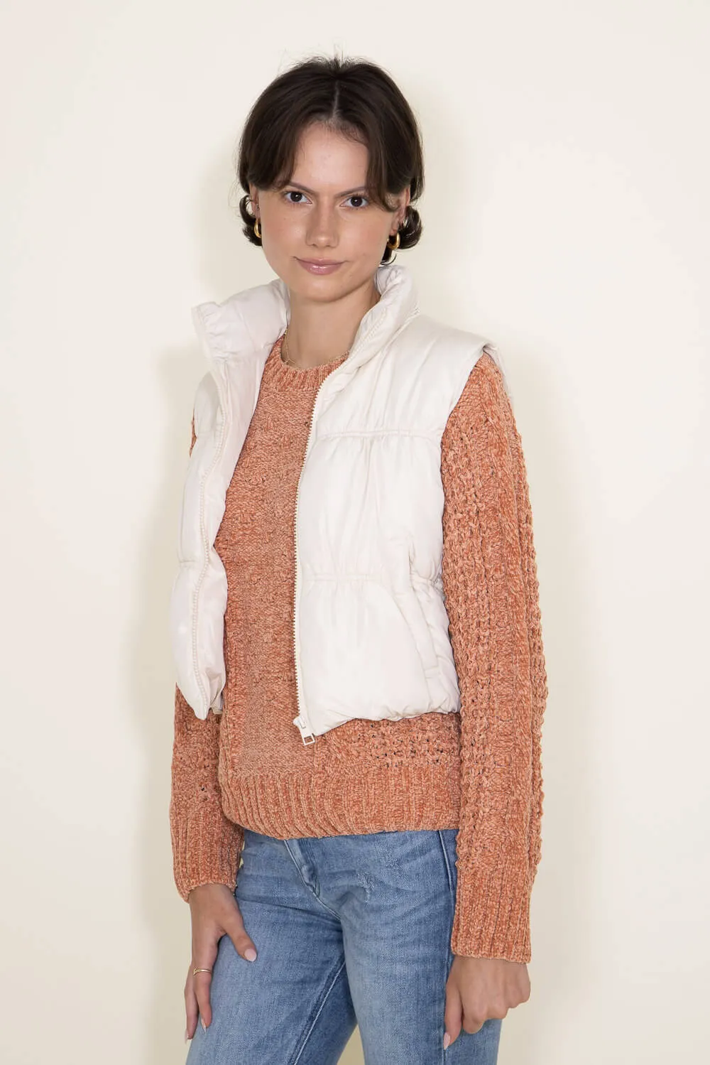 Love Tree Cropped Puffer Vest for Women in Cream | 5090VH-CREAM