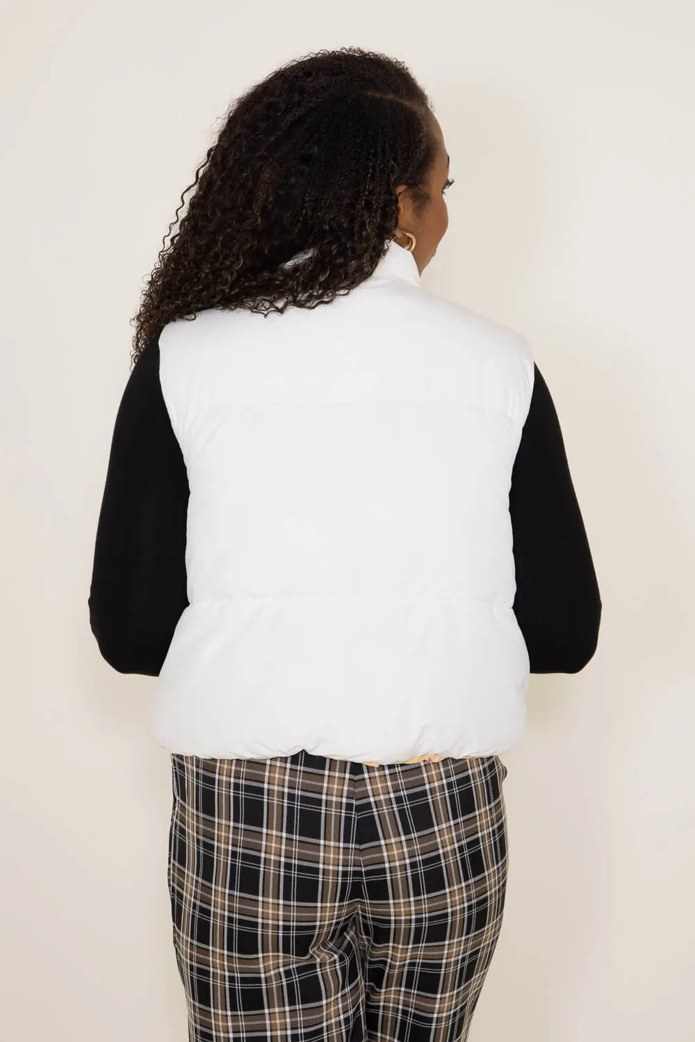 Love Tree Cropped Reversible Puffer Vest for Women in Ivory/Brown | 5070VY-IVORY