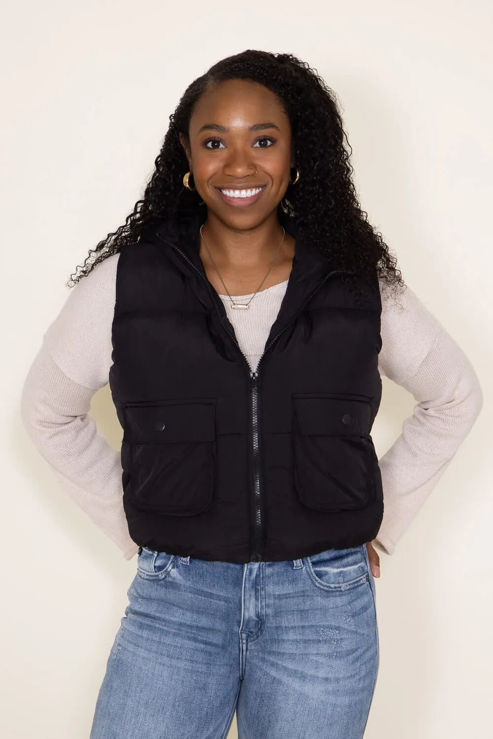Love Tree Hooded Zipper Puffer Vest for Women in Black | 5092VH-BLACK