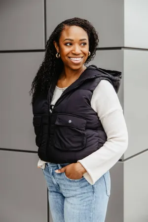 Love Tree Hooded Zipper Puffer Vest for Women in Black | 5092VH-BLACK