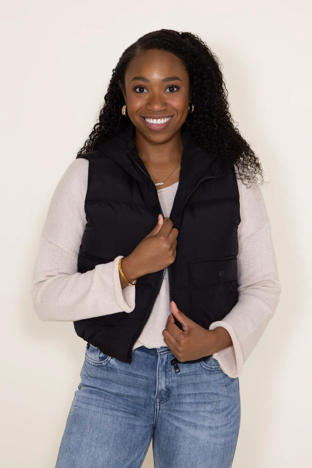 Love Tree Hooded Zipper Puffer Vest for Women in Black | 5092VH-BLACK