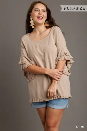 Lydia Linen Blend Layered Ruffle Short Sleeve Round Neck Top In Oatmeal