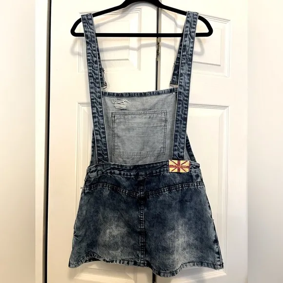 Machine Pour Neuf Mode Distressed Denim Overalls Skirt Size S (26)