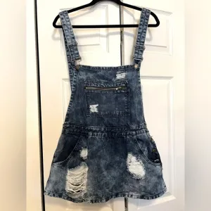 Machine Pour Neuf Mode Distressed Denim Overalls Skirt Size S (26)