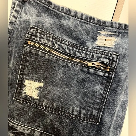 Machine Pour Neuf Mode Distressed Denim Overalls Skirt Size S (26)