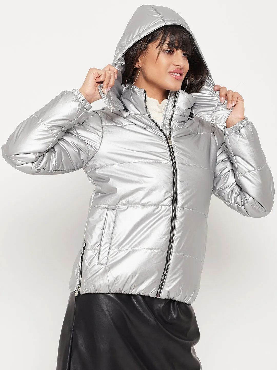 Madame Hooded Silver Puffer Jacket