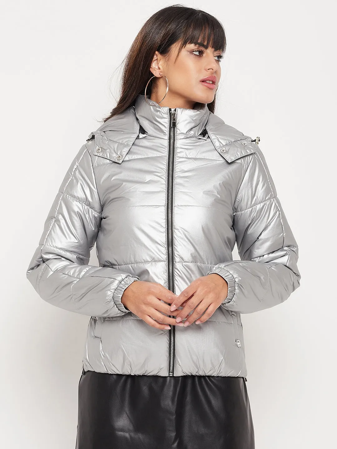 Madame Hooded Silver Puffer Jacket