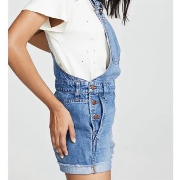 Madewell Adirondack Raw-Hem Short Overalls SZ M Denim