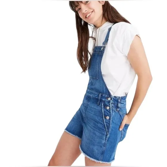 Madewell Adirondack Raw-Hem Short Overalls SZ M Denim