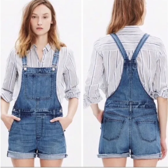 Madewell Adirondack Raw-Hem Short Overalls SZ M Denim