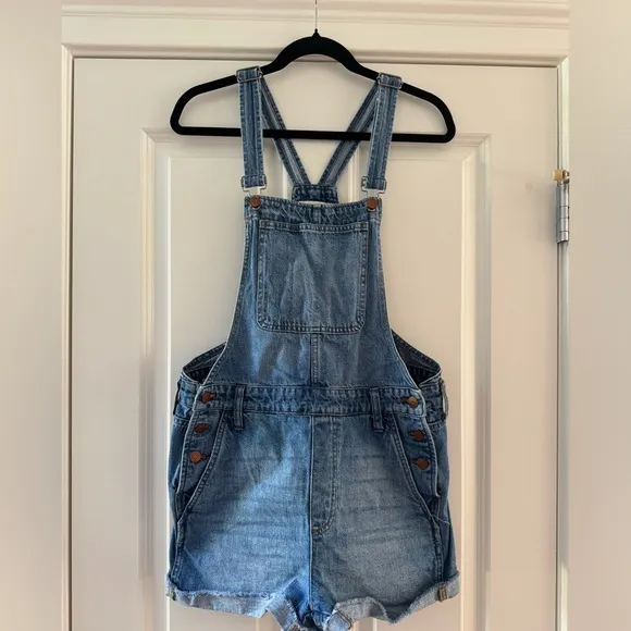 Madewell Adirondack Raw-Hem Short Overalls SZ M Denim