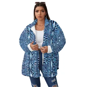 Makeba African Print Borg Fleece Stand-up Collar Coat (Plus Size)