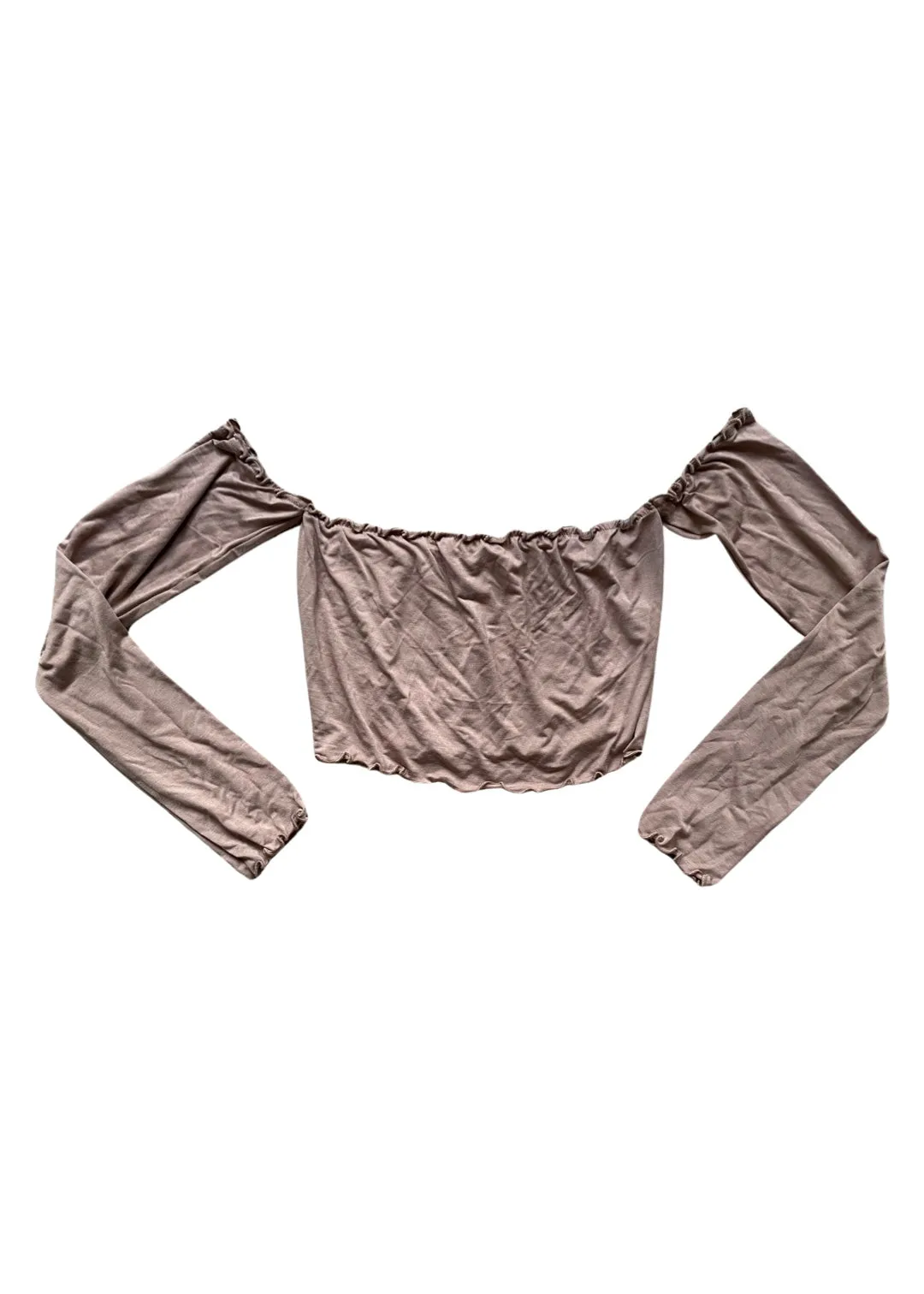 Manhattan Off-Shoulder Crop Top - Beige