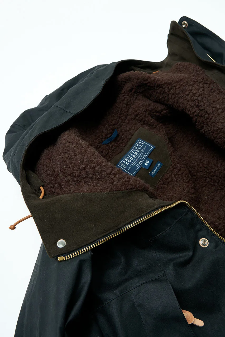 Manifattura Ceccarelli Waxed Mountain Jacket Wool Teddy Fur Black