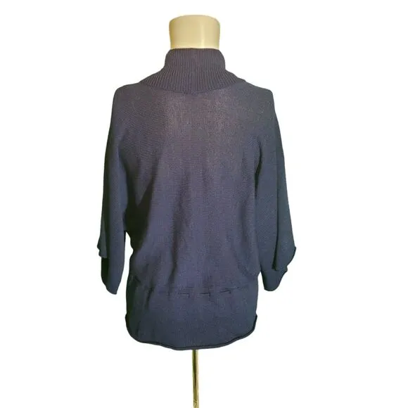 Margaret O'Leary Cardigan Sweater Wool Kimono Sleeve Peplum Navy Blue Sz L