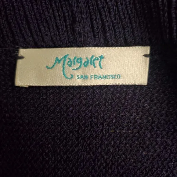 Margaret O'Leary Cardigan Sweater Wool Kimono Sleeve Peplum Navy Blue Sz L