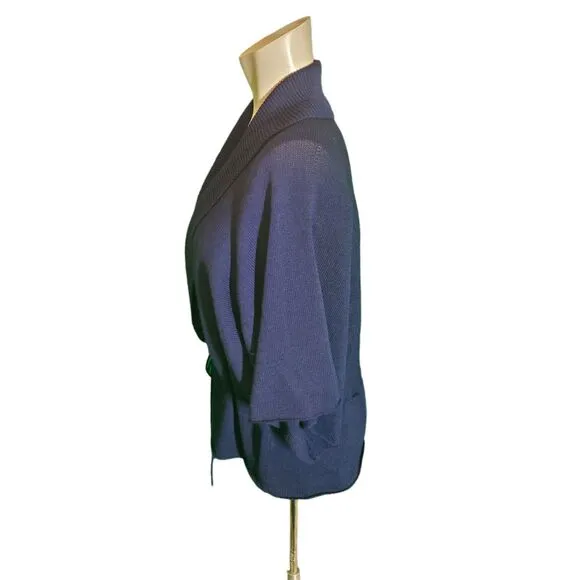 Margaret O'Leary Cardigan Sweater Wool Kimono Sleeve Peplum Navy Blue Sz L