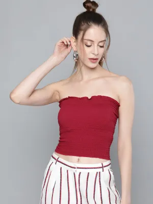 Maroon Smocked Tube Knit Top