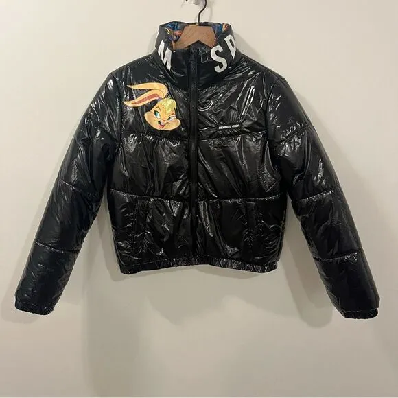 Members Only x Space Jam A New Legacy Hi Shine Black Puffer Jacket Size Large