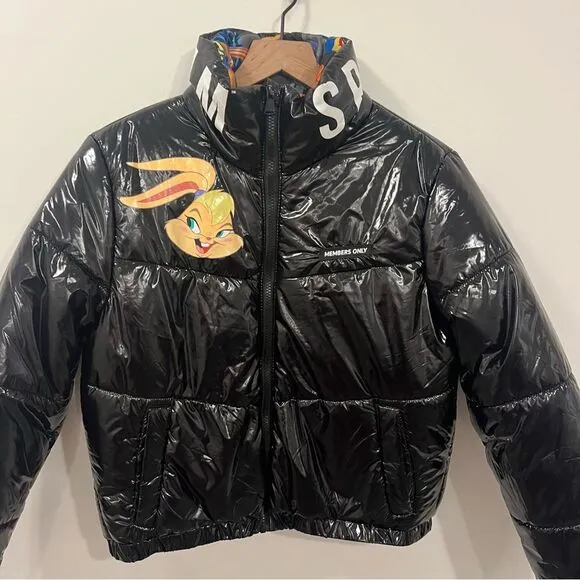 Members Only x Space Jam A New Legacy Hi Shine Black Puffer Jacket Size Large