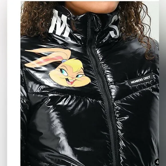 Members Only x Space Jam A New Legacy Hi Shine Black Puffer Jacket Size Large