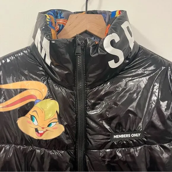 Members Only x Space Jam A New Legacy Hi Shine Black Puffer Jacket Size Large