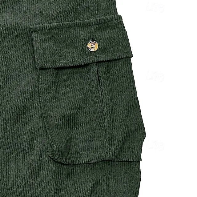 Men's Casual Corduroy Cargo Pants - Lightweight, Multi-Pocket, Elastic Waist