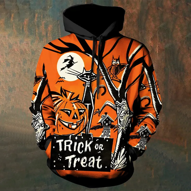 Men's Halloween Pumpkin Print Drawstring Hoodies